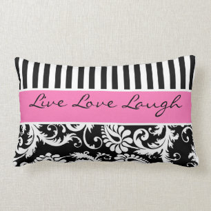 Jumbo Pink Black White Stripes Damask Pillow