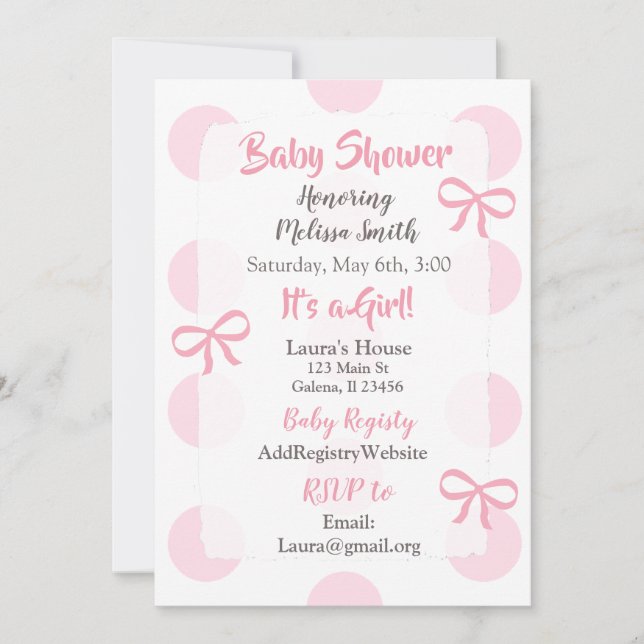 Jumbo Pink Polka Dot girl's Baby Shower Invitation (Front)