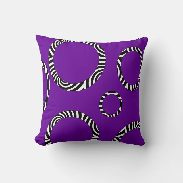 Jumbo Purple, Black, White Striped Circles Pillow (Front)
