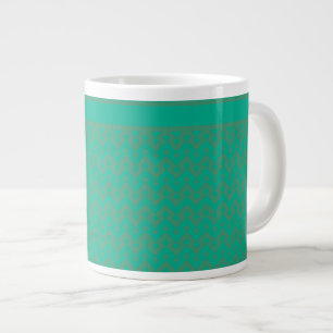 Jumbo-sized Mug, Emerald Green Geometric Pattern Large Coffee Mug