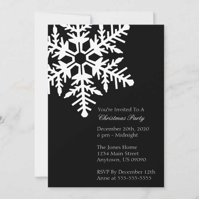Jumbo Snowflake Christmas Party Invitation (Black) (Front)