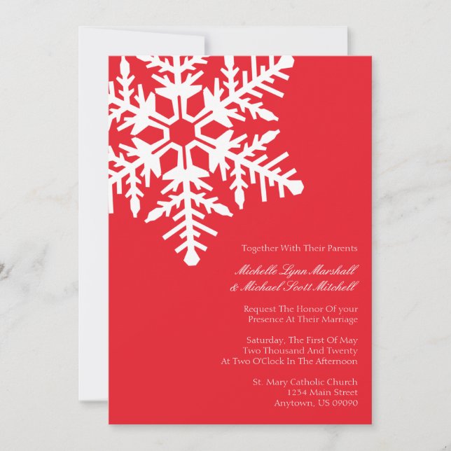 Jumbo Snowflake Wedding Invitations (Red) (Front)