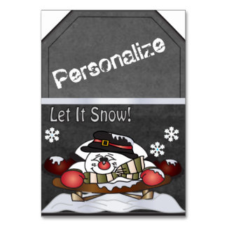 Jumbo Snowman Sleighing Chalkboard Style Gift Tag Table Number