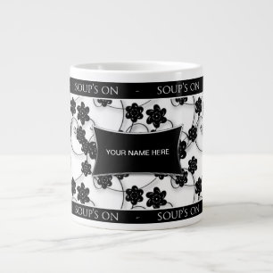 JUMBO SOUP MUG - BLACK & WHITE FLORAL DESIGN