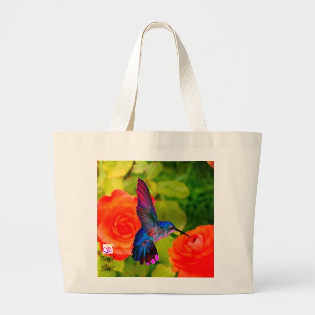 Jumbo Tote FULLY CUSTOMIZABLE, HUMMINGBIRD & BEES (Front)
