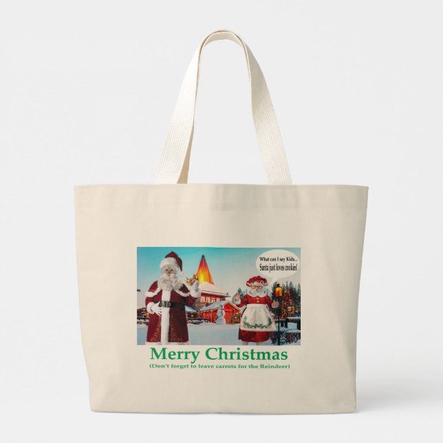 jumbo tote. Merry Christmas.  cats/mr mrs claus Large Tote Bag (Back)