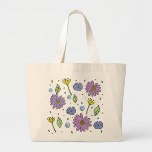 Jumbo Tote With  Fun Bright Quirky Flowers