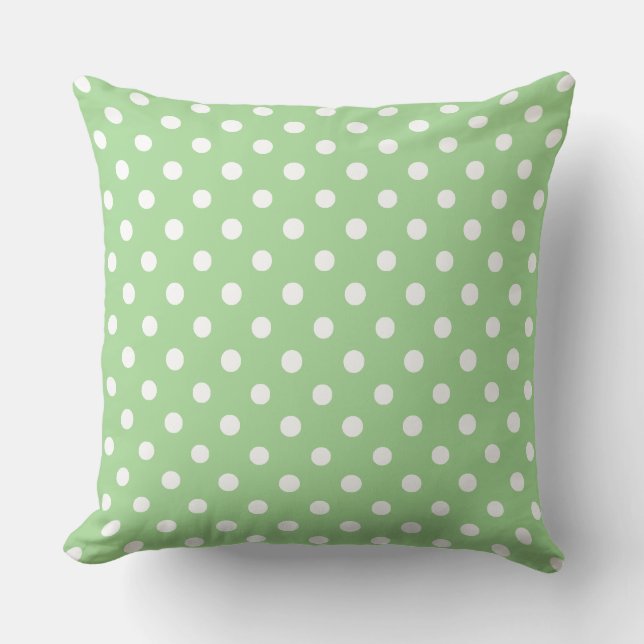 Jumbo White Polka Dots on Apple Green Cushion (Front)