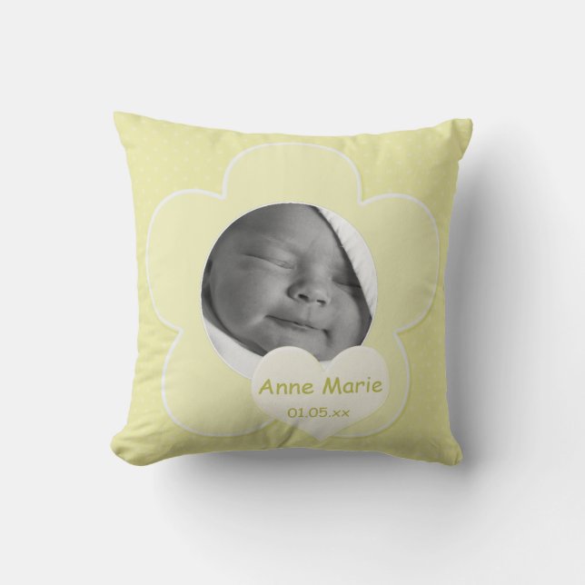 Jumbo Yellow Polka Dot Baby Photo Pillow (Front)