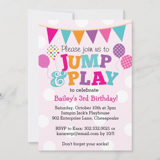 Jump and Play Balloons Invitation (Pink & Purple) (Front)