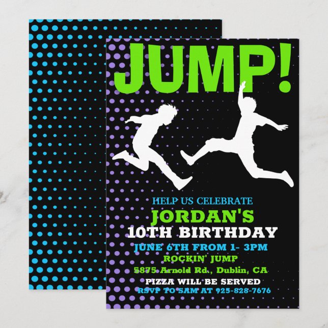 Jump and Play Bounce Birthday Invitation (Front/Back)