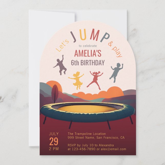 Jump and Play Trampoline Girl Birthday Party Pink  Invitation (Front)