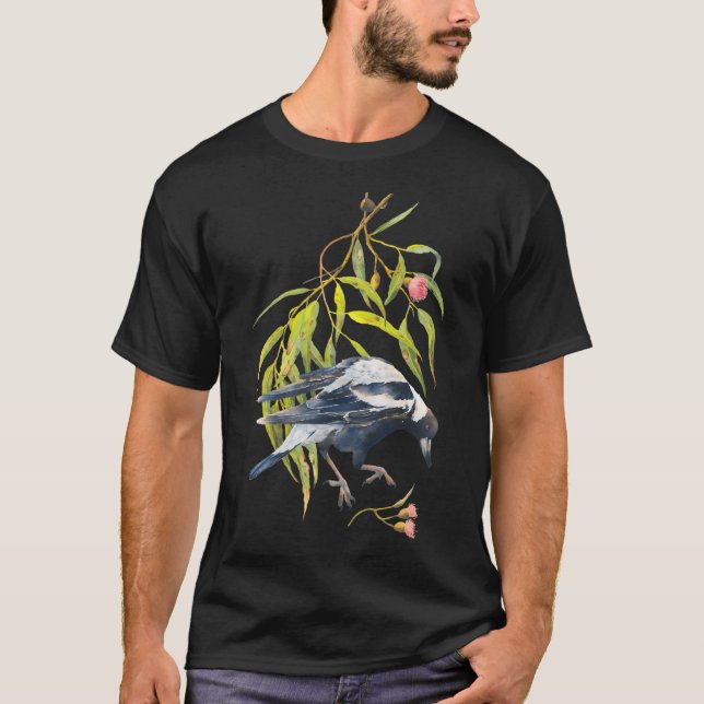 Jump - Australian Magpie  Eucalyptus Watercolor T-Shirt (Front)