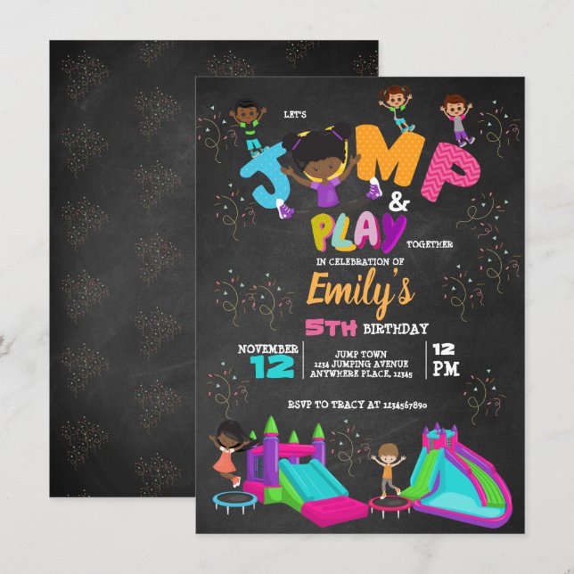 Jump Birthday  Bounce Trampoline Colourful  Invitation (Front/Back)