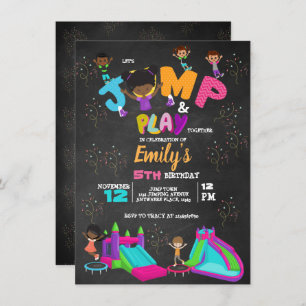 Jump Birthday  Bounce Trampoline Colourful  Invitation