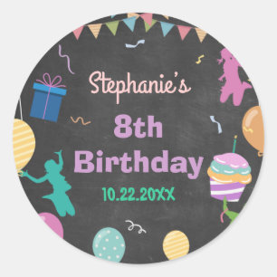 Jump Birthday Chalkboard Kid Trampoline Party Classic Round Sticker