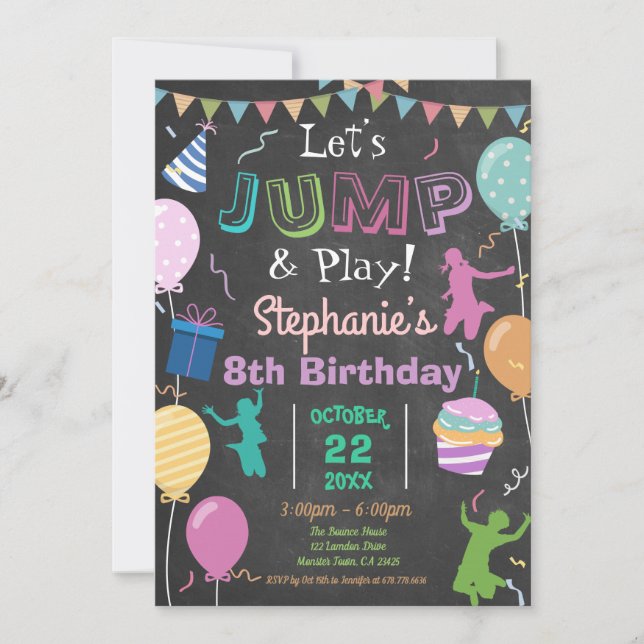 Jump Birthday Chalkboard Kid Trampoline Party Invitation (Front)