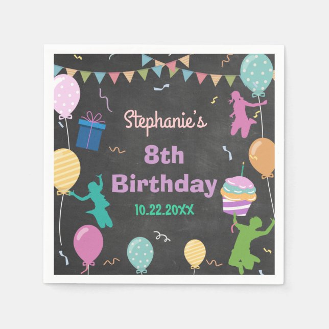 Jump Birthday Chalkboard Kid Trampoline Party Napkin (Front)