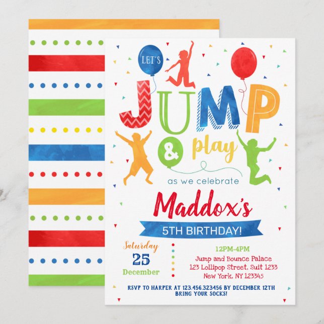 Jump Birthday Invitation Bounce Trampoline Party  (Front/Back)
