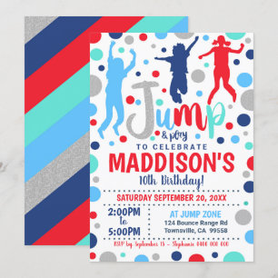 Jump Birthday Invitation Boy Girl Jump Trampoline