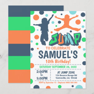 Jump Birthday Invitation Boy Jump Trampoline