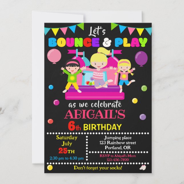 Jump birthday invitation Girl bounce house invite (Front)
