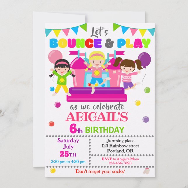 Jump birthday invitation Girl bounce house invite (Front)