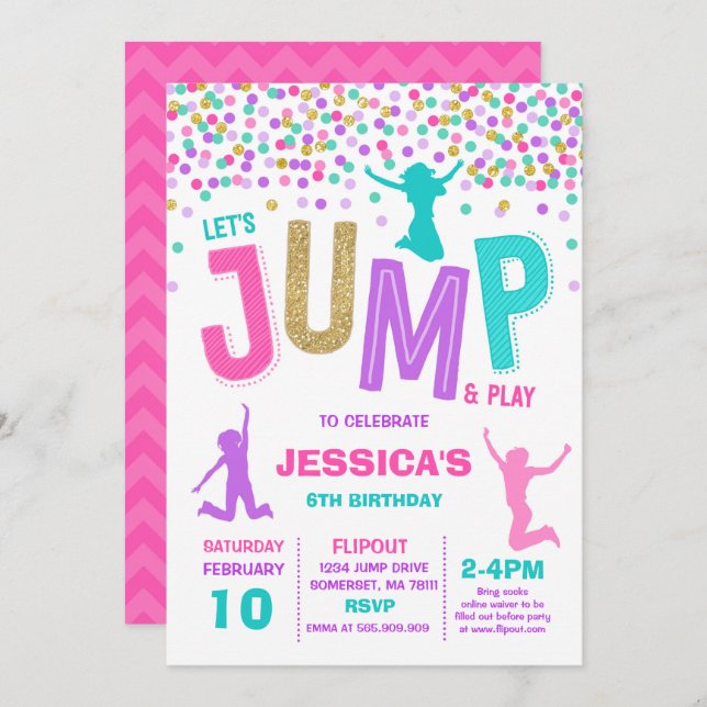 Jump Birthday Invitation Jump Trampoline Party (Front/Back)
