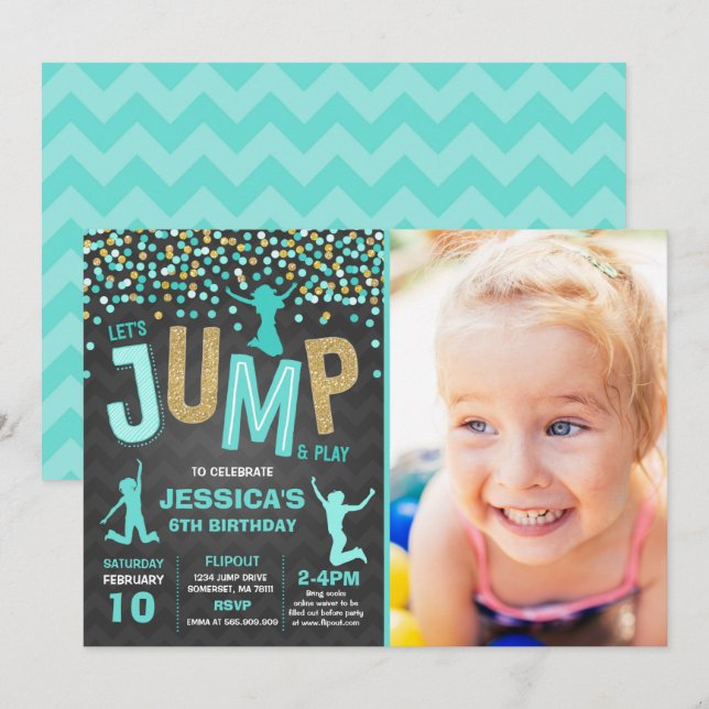 Jump Birthday Invitation Jump Trampoline Party (Front/Back)