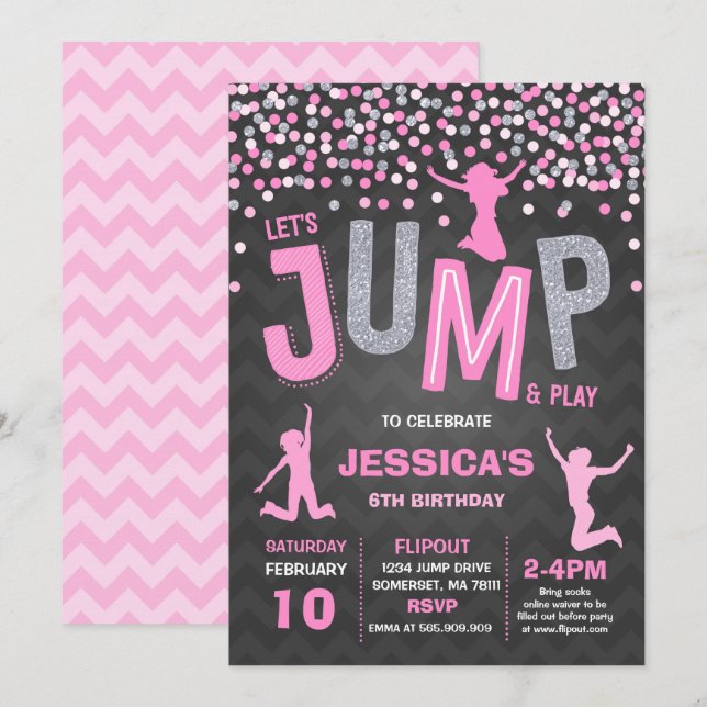 Jump Birthday Invitation Jump Trampoline Party (Front/Back)