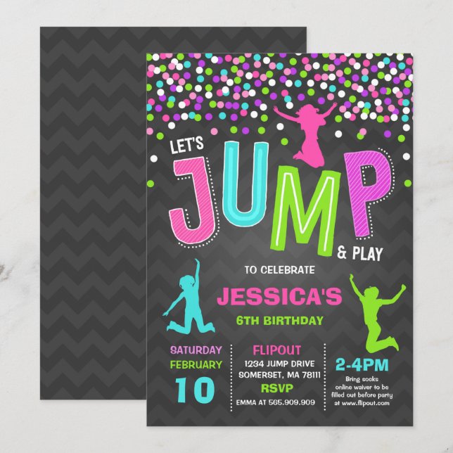 Jump Birthday Invitation Jump Trampoline Party (Front/Back)