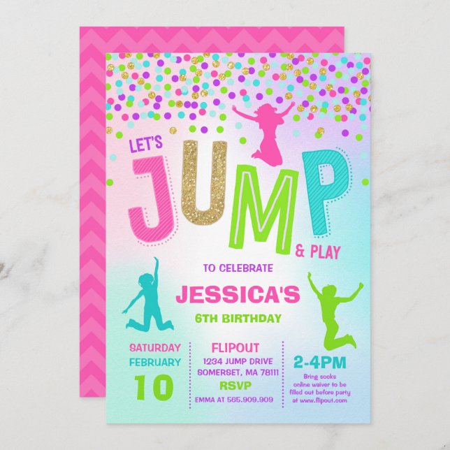 Jump Birthday Invitation Jump Trampoline Party (Front/Back)