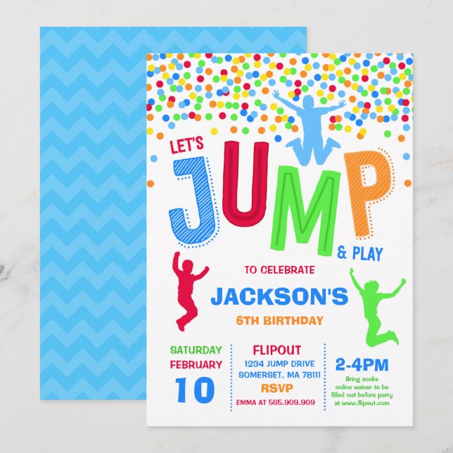 Jump Birthday Invitation Jump Trampoline Party (Front/Back)