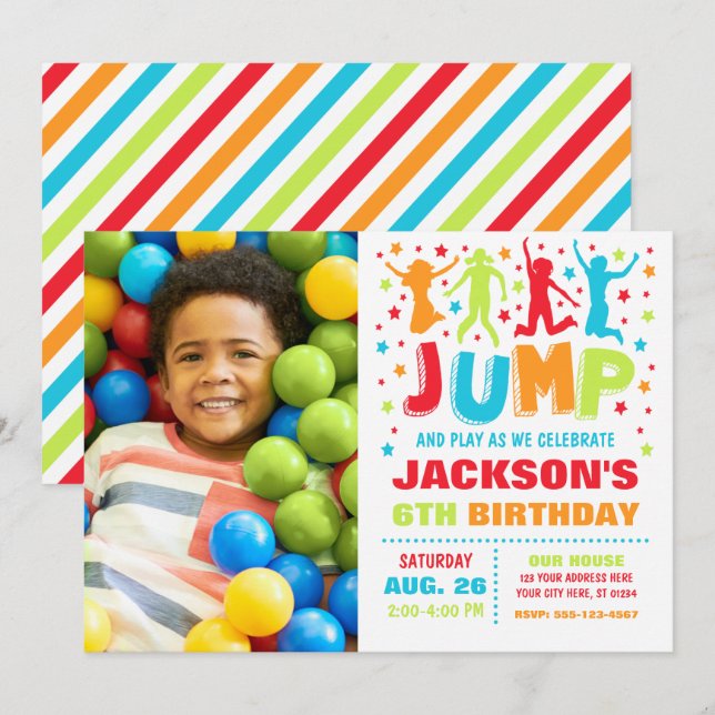 Jump Birthday Invitation, Trampoline Bounce House  Invitation (Front/Back)