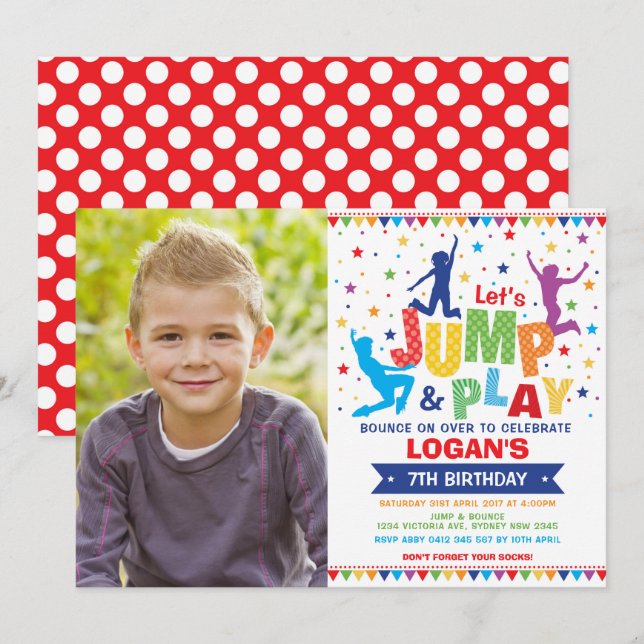 Jump Birthday Party Bounce House Trampoline Invitation (Front/Back)