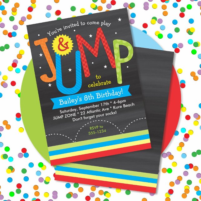 Jump Birthday Party Colourful Chalkboard Invitation (Creator Uploaded)