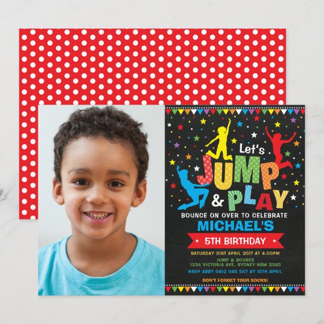 Jump Birthday Party Trampoline Bounce House Invitation (Front/Back)