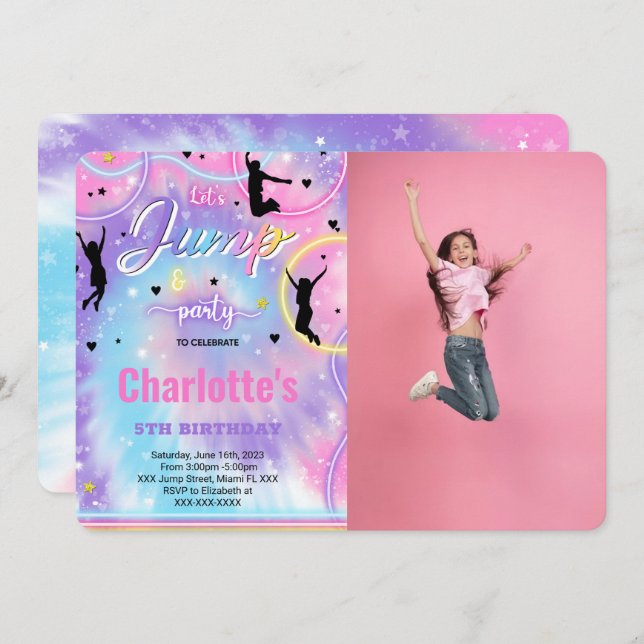 Jump Birthday Photo Invitation (Front/Back)