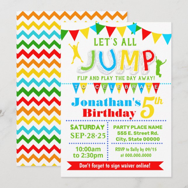 Jump birthday trampoline bounce house party invitation (Front/Back)