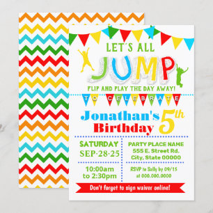 Jump birthday trampoline bounce house party invitation