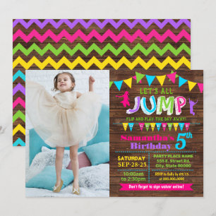 Jump birthday trampoline bounce house pink party invitation