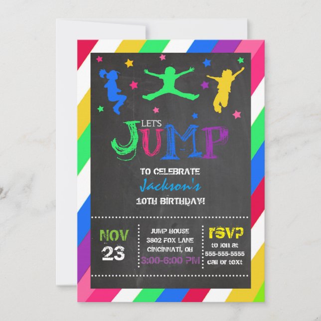 Jump Bounce House Trampoline Birthday Invitation (Front)