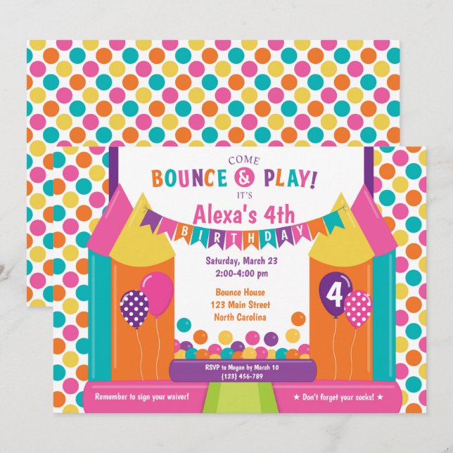 Jump Bounce House Trampoline Birthday Invitation (Front/Back)