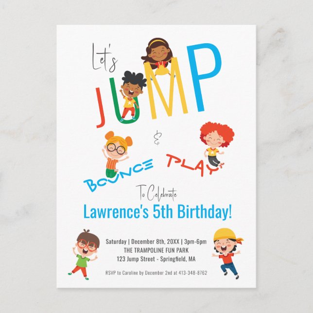 Jump Bounce Play Trampoline Park Party Birthday  Postcard (Front)