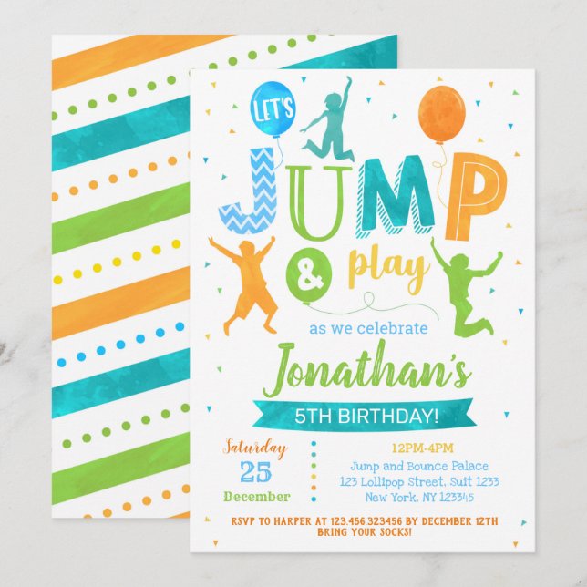 Jump Bounce Trampoline Park Birthday Invitation (Front/Back)