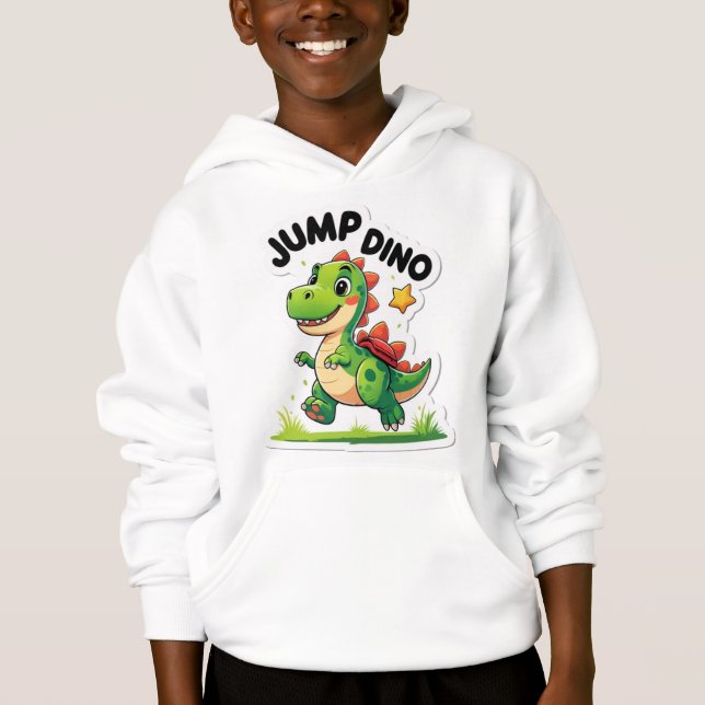 Jump Dino – Playful Cartoon Sticker hoodie  (Front)