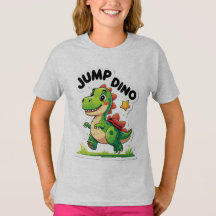 Jump Dino – Playful Cartoon Sticker T-Shirt