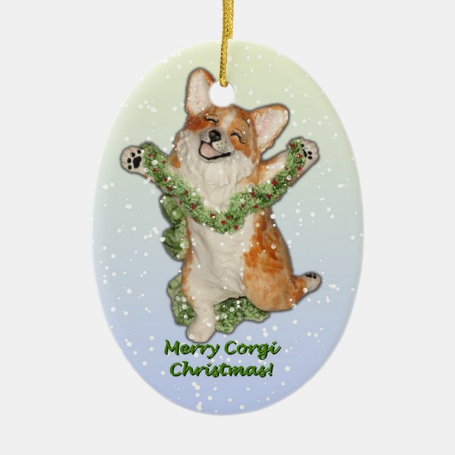 Jump for Joy! Corgi Christmas Ornament (Front)