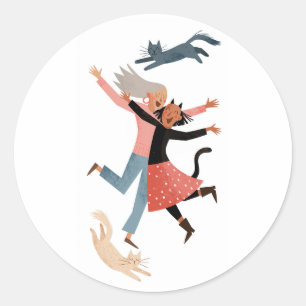 Jump for Joy Playful Friends and Cats Round Classic Round Sticker