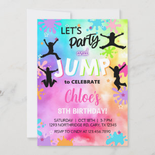 jump girl birthday invitation, jump invite. invita invitation